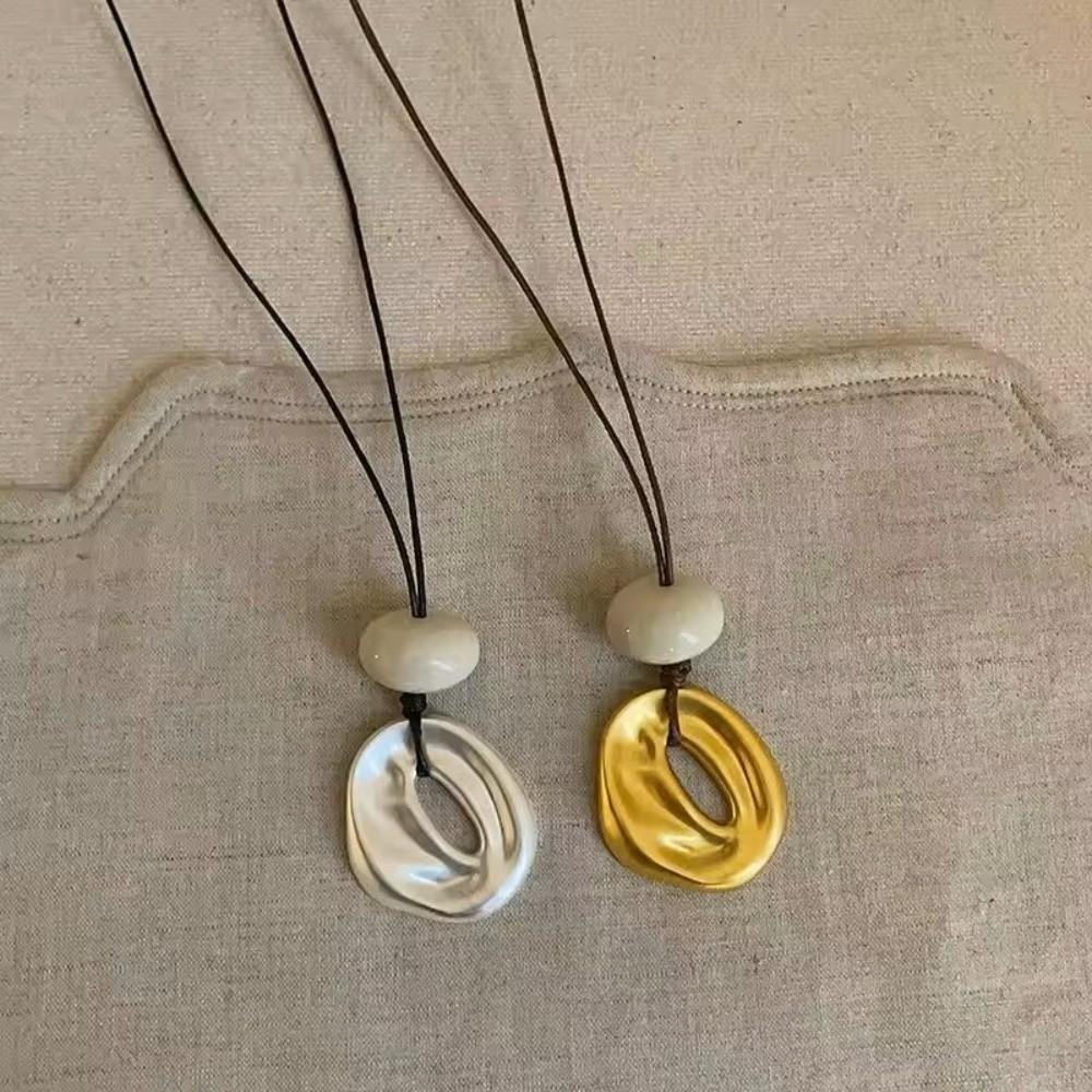 Geometric Oval Stone Pendant Necklaces Matte Color Neck Chain Hollow Necklace  Jewelry Accessories