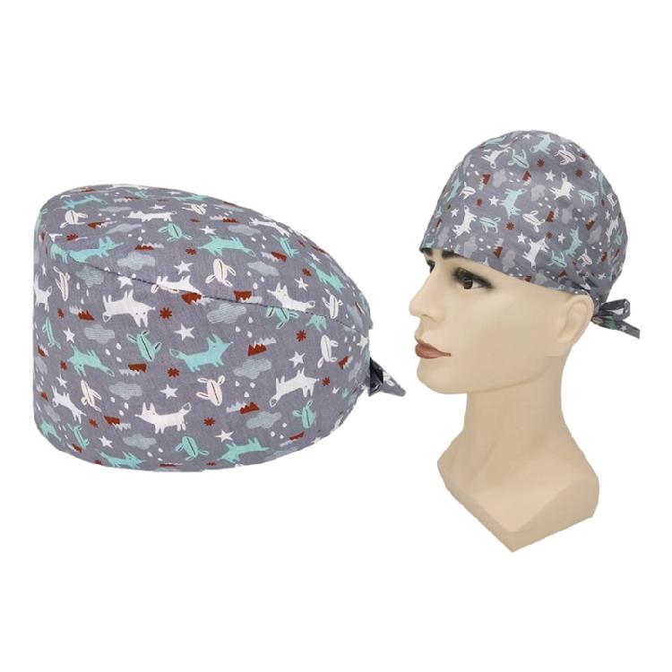 Stretchable Surgical Cap Cotton Material Slip Resistant Design Patterned Scrub Hat for Clinics