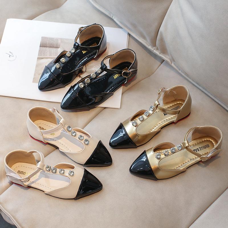 

Обувь для девочек принцесс Сезон Маленькие девочки остроносые кожаные туфли Детская мода Стразы обувь Tide 26 золотой