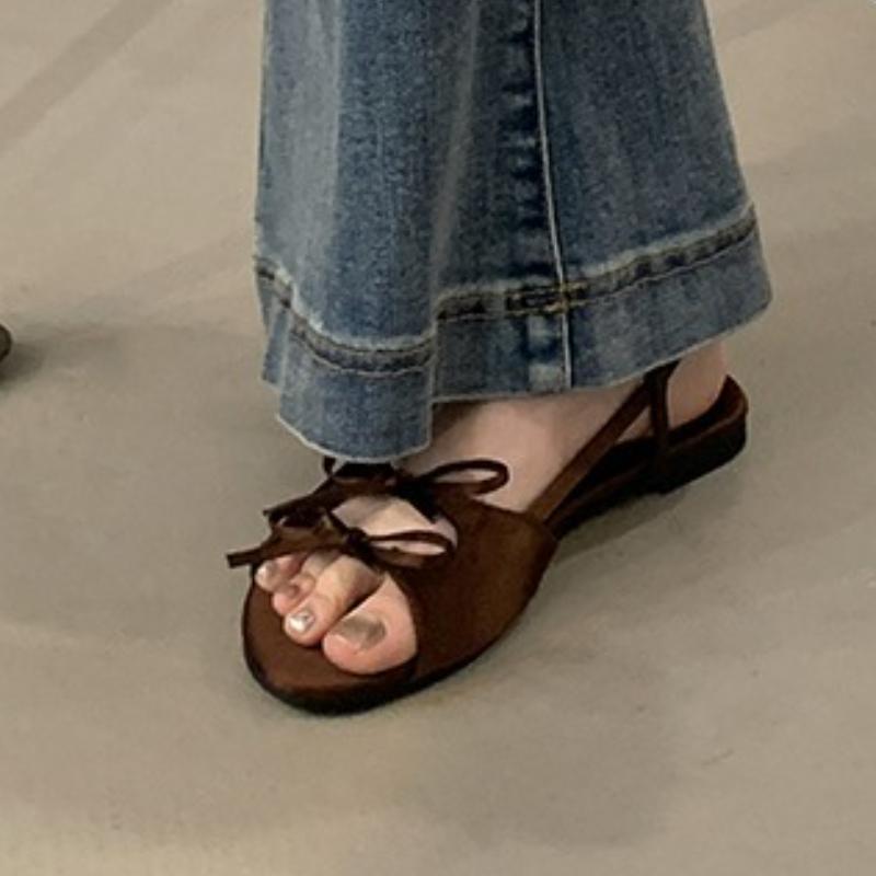 Fashion Designer Summer Flats Sandals Bow Women Shoes 2025 Designer Buckle Slippers Shallow Casual Shoes Fad Slingback Sandalias Mujer