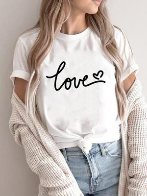 (Dimensione asiatica) T-shirt casual da donna, stile semplice, con stampa carina, manica corta, casual e grafica.