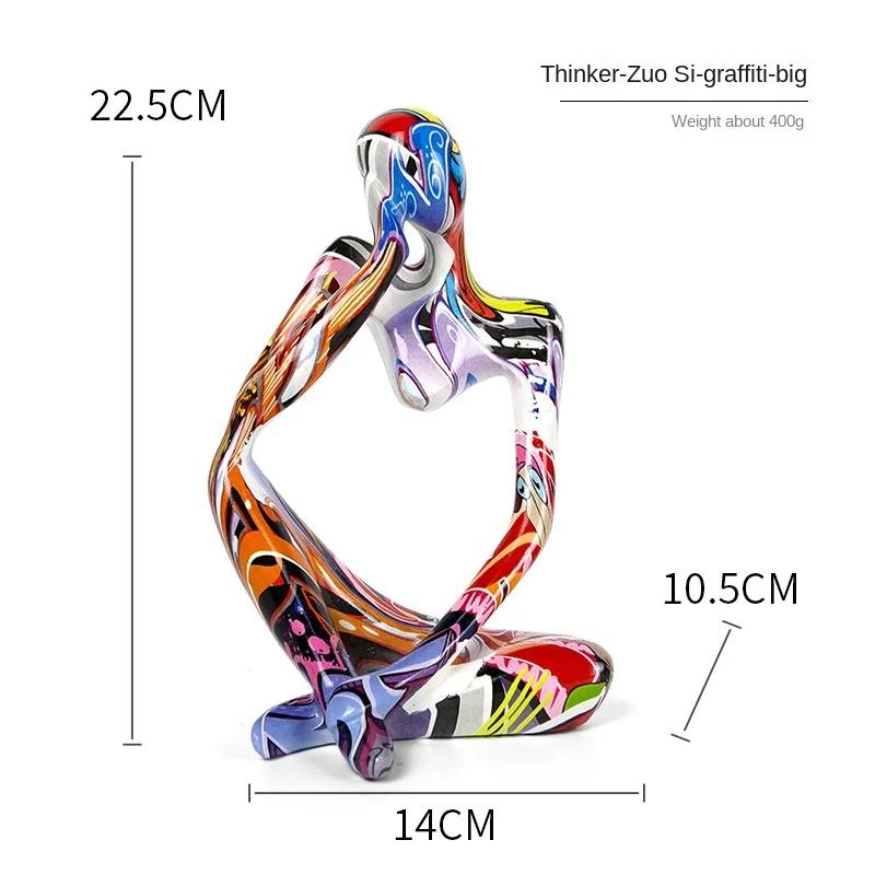 Resin Thinker Statue Colorful Art Abstract Sculpture, Modern Home Decor Accents Large Graffiti Collectible Figurines