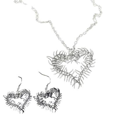 Unique Gothic Centipede Heart Designs Earhook/Necklace Fashionable Accessory for Parties Music Festivals Daily Wear