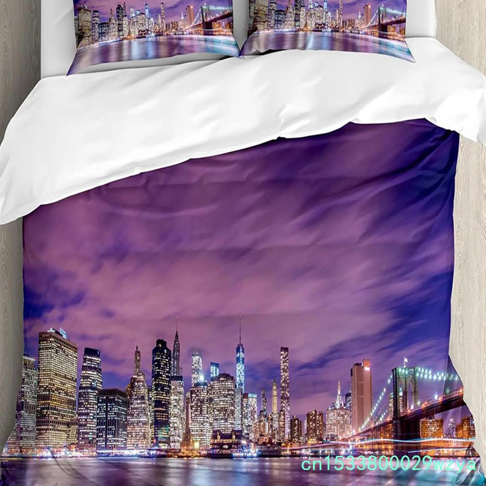 New York English Text Landscape Duvet Cover With Pillow Case Custom 3pcs Bedding Set Quilt Cover Double Bed Home Textile