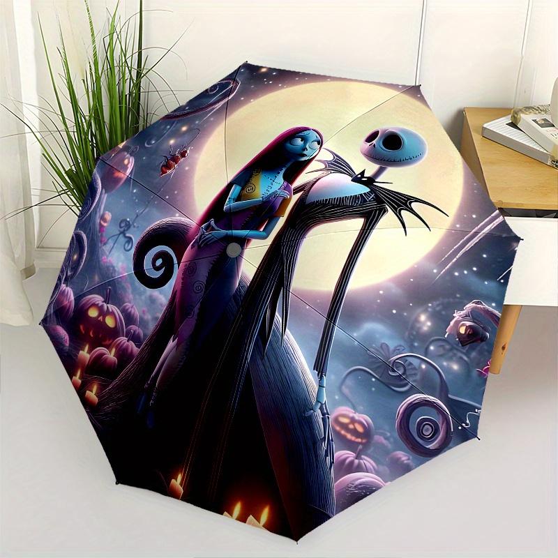 Jack Skellington, Sally Automatic Opening and Closing Umbrella - 8 Ribs Portable Folding Umbrella with Plastic Handle, Suitable for Leisure