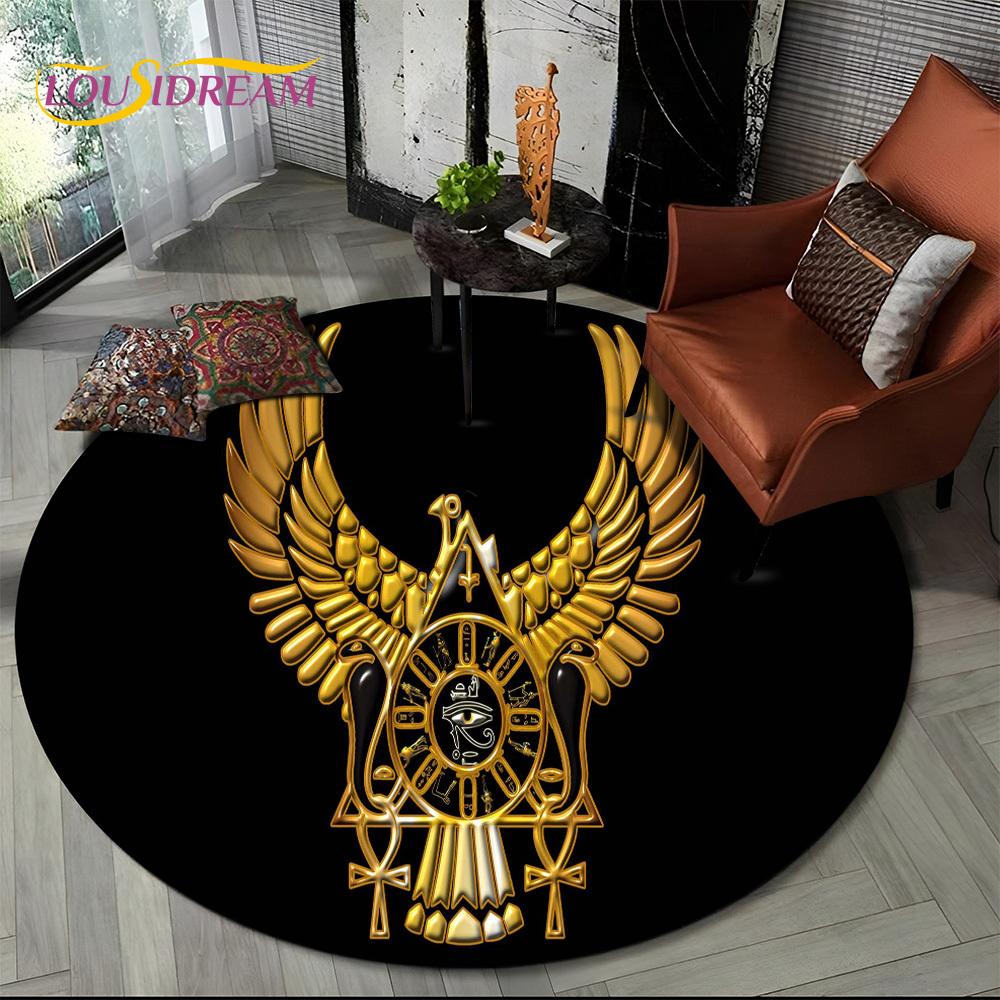 Egyptian Ideographic Eye of Horus Symbols Round Carpet Rug for Living Room Bedroom Child Decor,Pet Area Rug Non-slip Floor Mat