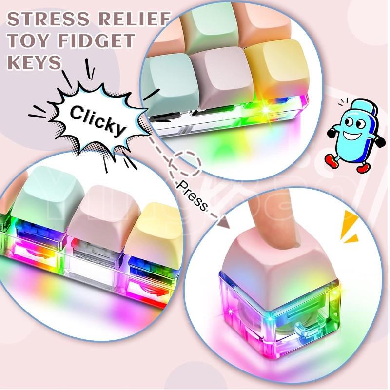 Keyboard Fidget Toy with LED Light Keyboard Fidget Keychain 9-in-1 Keyboard Decompression Button Stress Relief Fidget Gifts