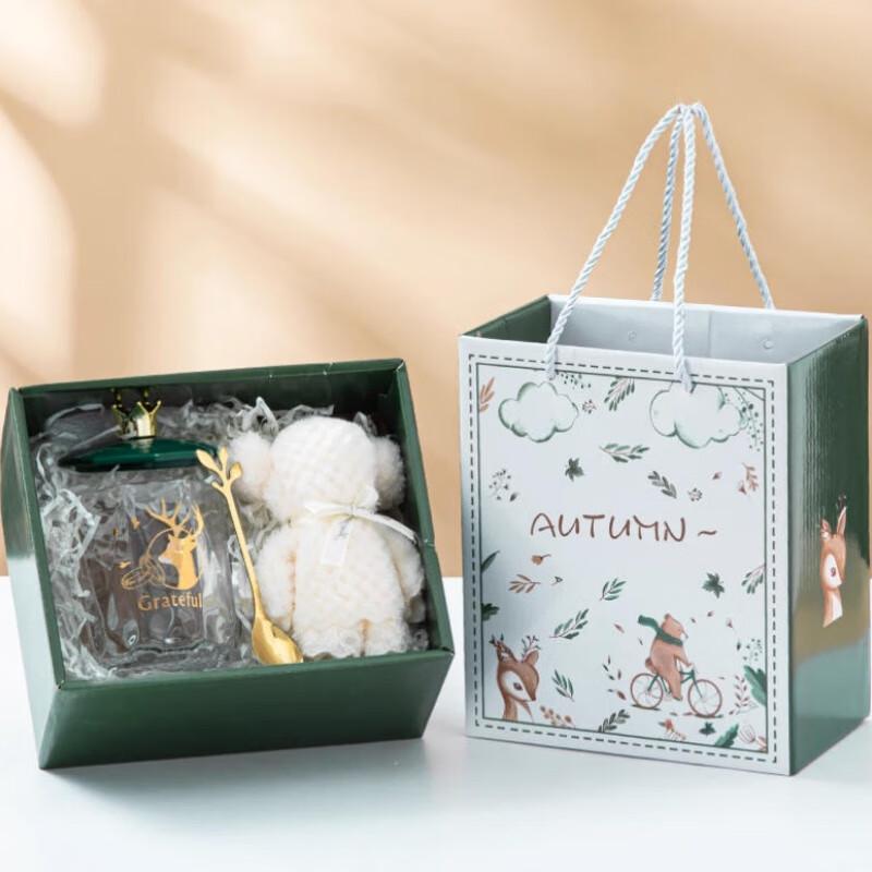 Creative Gift Glass Tea Cup Set with Ceramic Deer