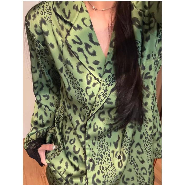 

Brown ink painting pajamas women s ice and snow silk spring and autumn new high-end light luxury sweet court loungewear set M