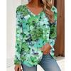 Spring and Autumn V-neck 3D Floral Graphic Printed Top Fashionable Elegant Casual Long Sleeved Women's T-shirts