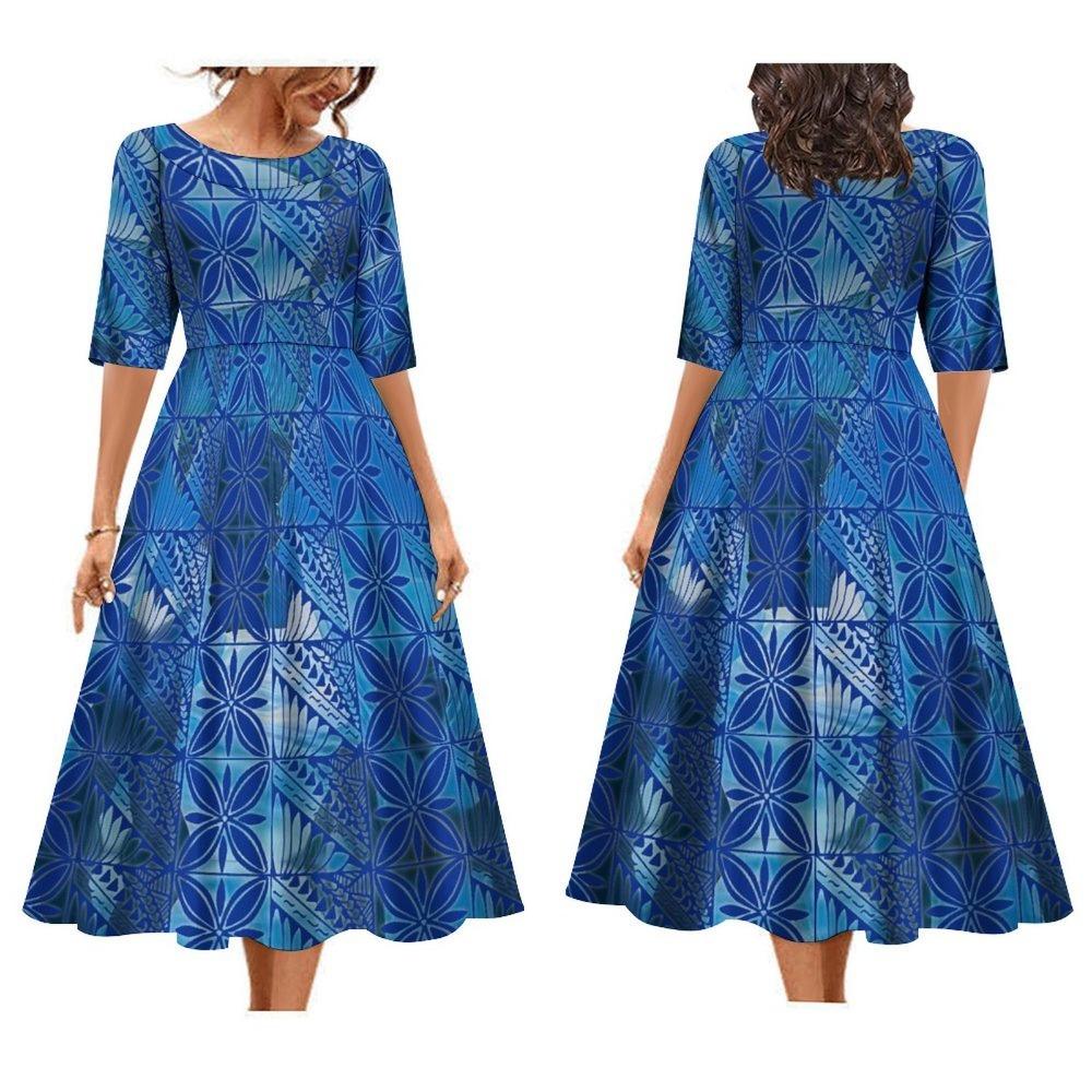 2025 Women's Dress Summer Short Sleeve High Quality Dress Soft Fabric Art Maxi Summer Polynesian Custom Maxi Dress