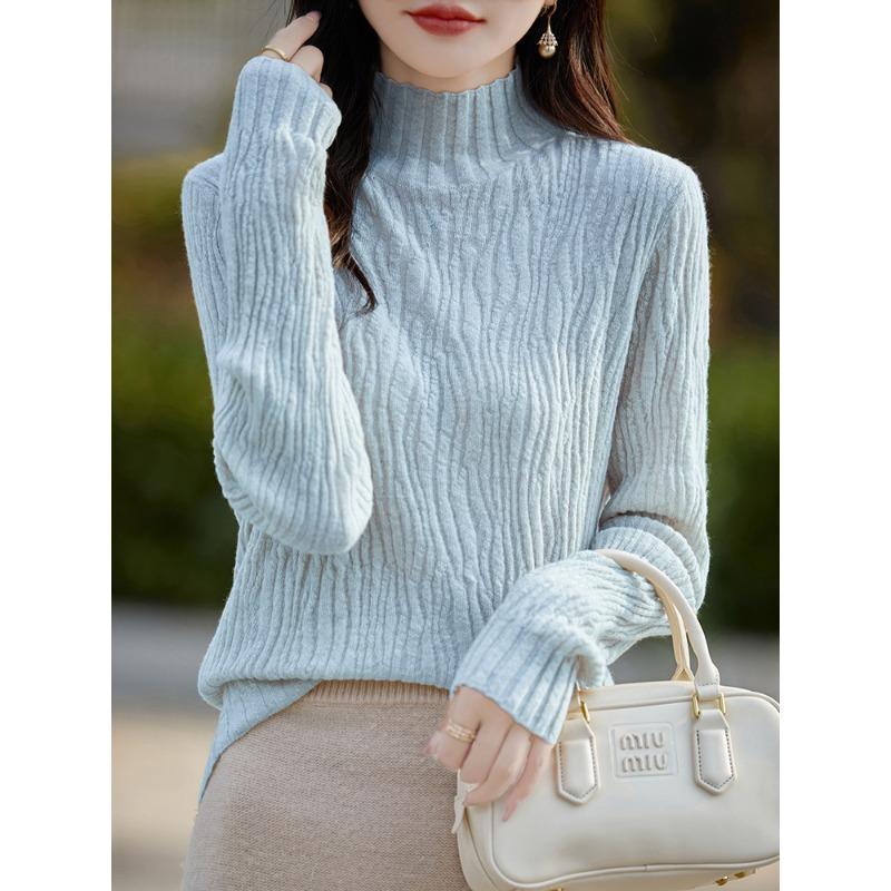 Autumn new long-sleeved round neck bottomed women's clothing thin pleated inside knitted sweater top supply