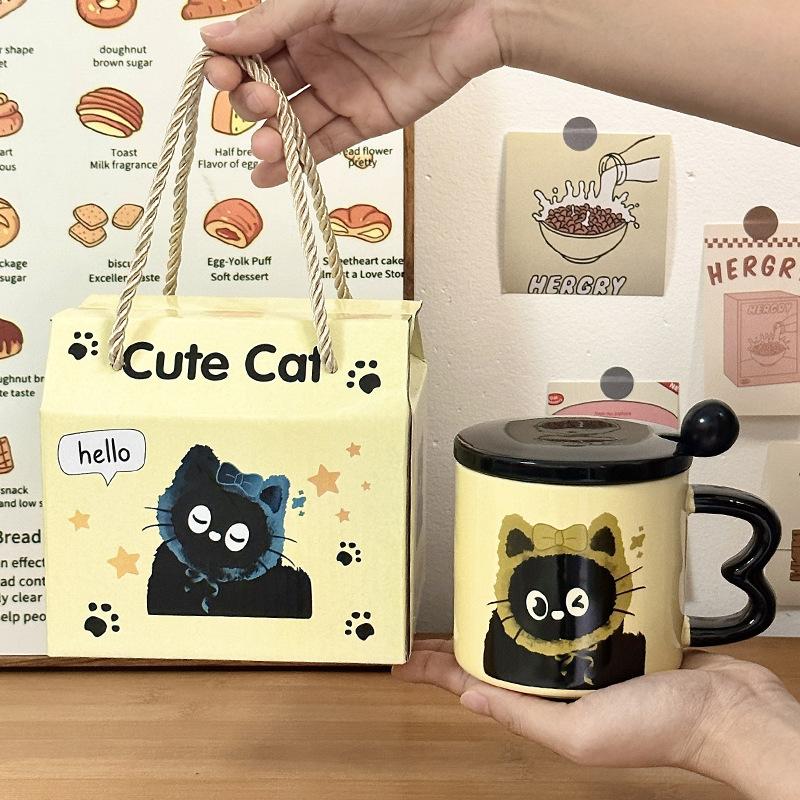 Cute Cup Ceramic Cup with Lid Cartoon Gift Water Cup High Looking Souvenir Creative Personalized Mug Cat