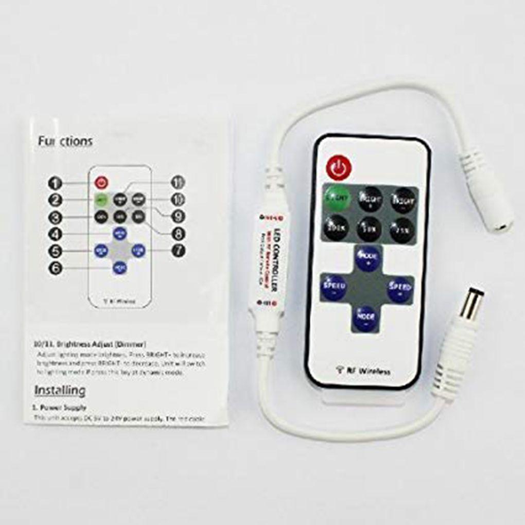11 Key RF Remote Controller, DC 5-24V Mini Dimmer Switch Wireless RF Remote Control Single Color LED Strip Light for 3528 5050 LED Strip