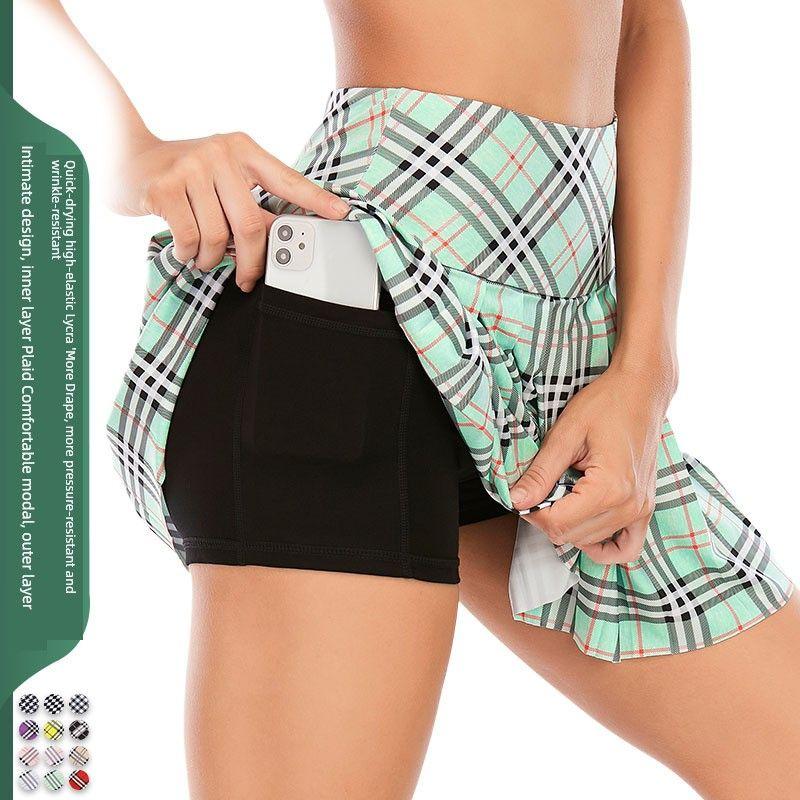 

Golf Tennis Skirt Sports Skirt Women s Plaid Pleated Running Fitness Volleyball Skirt Dance Fashion Tape Yoga Pink Green XL