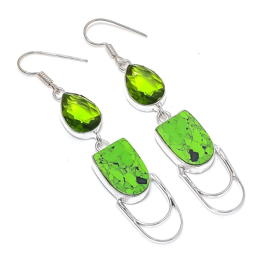 

Natural Copper Green Turquoise 925 Sterling Silver Jewelry Earring 2.84 D2d50