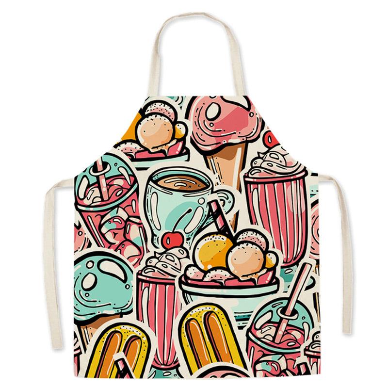 unframed Fashion Kitchen Apron for Men Women Kid Lemon Desserts Printed Cotton Linen Sleeveless Aprons Home Cooking Baking Clean