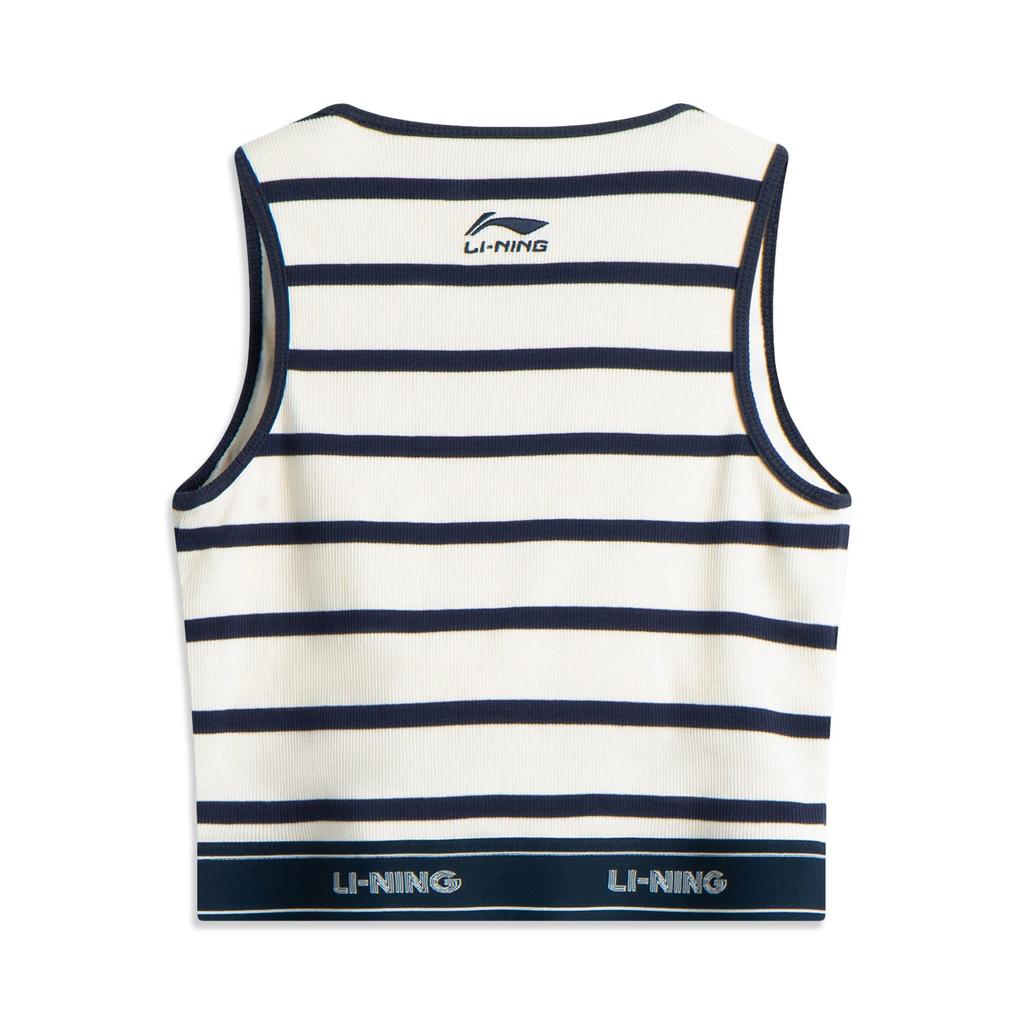 Li Ning Sports Fashion Series Striped Letter Round Neck Breathable Versatile Sleeveless Sports Vest Women Vests Off-White Outer-Space-Blue AVSV092-5