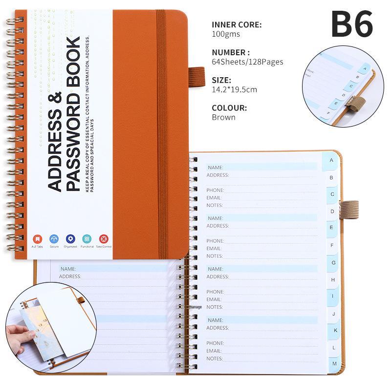 A6 Password Coil Notebook with Custom Letter Tabs & Logo for Business Meetings