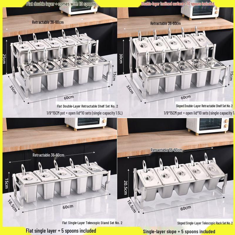 Commercial Stainless Steel Multi-Compartment Condiment Tray Set for Milk Tea Shop