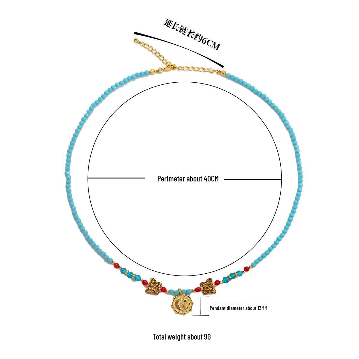 

Ожерелье из голубого жемчуга с бусинами и кулоном в виде лунной бабочки - Цепочка на ключицу в китайском стиле