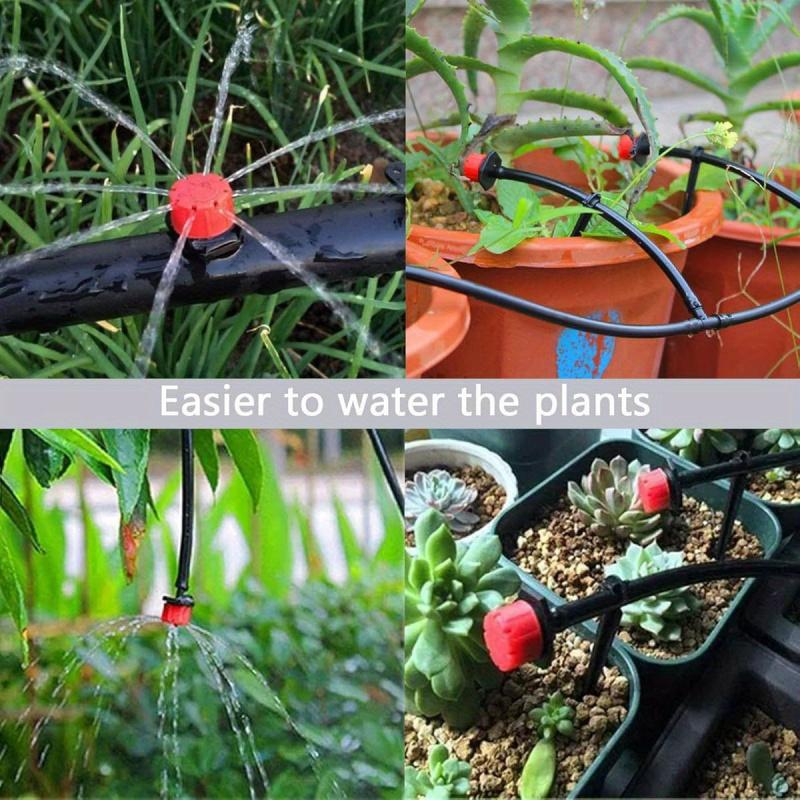 100 peças Kalolary Aspersores Ajustáveis para Irrigação por Gotejamento de 1/4 de Polegada - Emissores Drippers Anti-Entupimento de 4/7mm, Cor Vermelha e Preta Codificada por Cores f