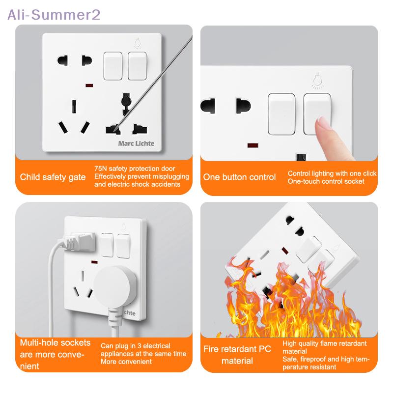 {Summer2}16A Wall 86 Type Multifunctional Socket 8-Hole 5Pin Power Plug 2/3 Plugs With 1Gang Switch Control Socket