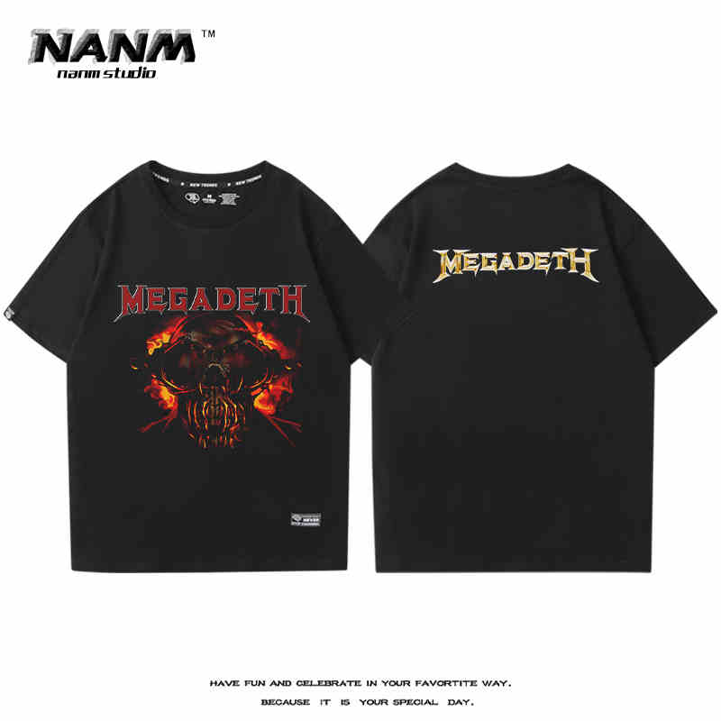 2024 MEGADETH Metal Band Short Sleeve T-shirt Men's and Women's New Summer Cotton Street Rock Trend Print Half Sleeve