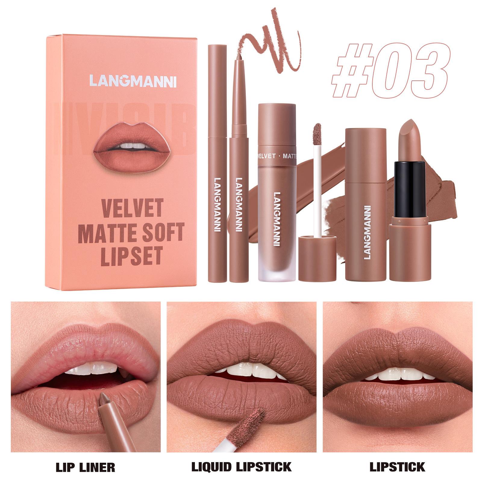 

LANGMANNI Шестицветный набор для губ Lip Liner Lipstick Жидкая помада 3 набора