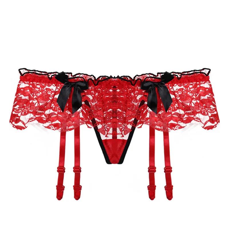 Women Sexy Lace Transparent Garters Belt Seamless Intimate Underwear Pearl Massage Panties With Suspender Belt For Stockings