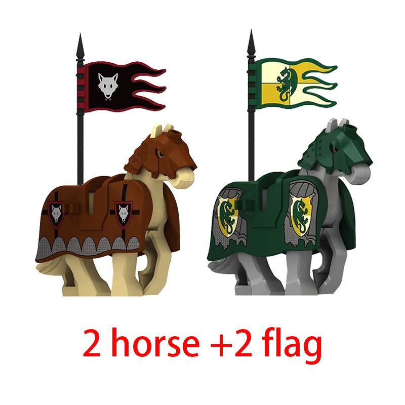 Mittelalterliche Militärburg Ritter Bausteine Reitpferd Wolf Bär Elefant Tier Weste Waffe Fahne Sattel Spielzeug Ziegelstein Geschenk A06