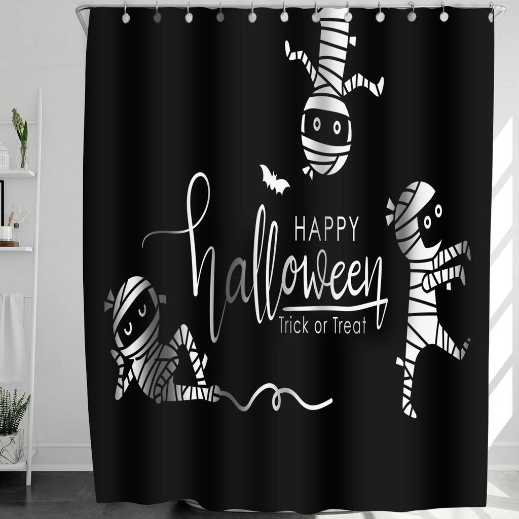 Horrific Shower Curtains Halloween 3D Print Fabric Pastel Waterproof Bathroom Curtain Pumpkin Bat Print Home Decor with Hooks