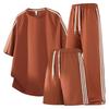 Sports Suit Striped T-shirt Trousers Three-piece Suit For Men Versatile Loose Five-quarter Pants Casual Suit For Men