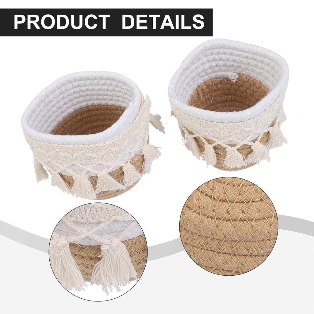 Runder Schreibtisch-Organizer mit Quasten-Akzent für Make-up-Pinsel und kleine Essentials Kompakter Aufbewahrungskorb aus Baumwollseil für Zuhause