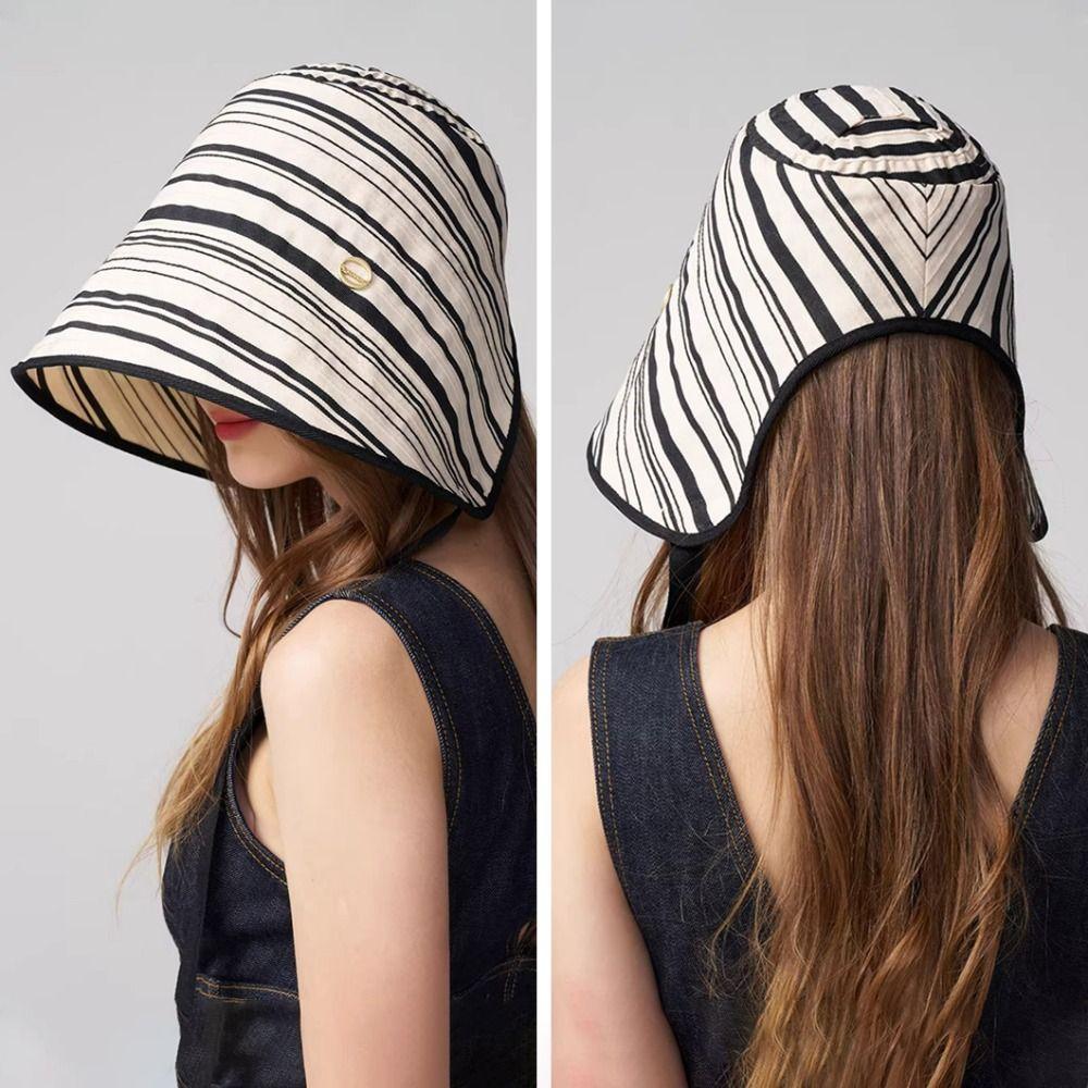 Solid Color Summer Sun Hat Wide Brim Bucket Hat Casual Sunscreen Visor Cap  Beach