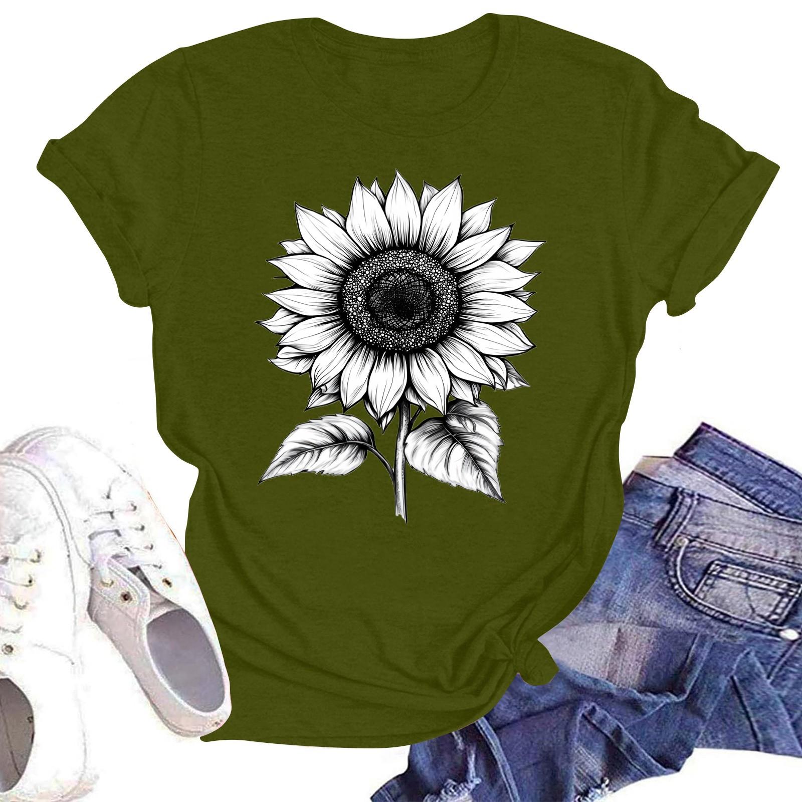 

Женская повседневная свободная футболка с принтом, круглый вырез, пуловер, короткий рукав, топ L армия зеленый