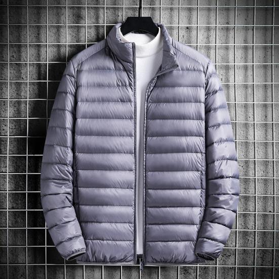 Men Cotton Coat Stand Collar Long Sleeve Zipper Closure Lightweight Jacket