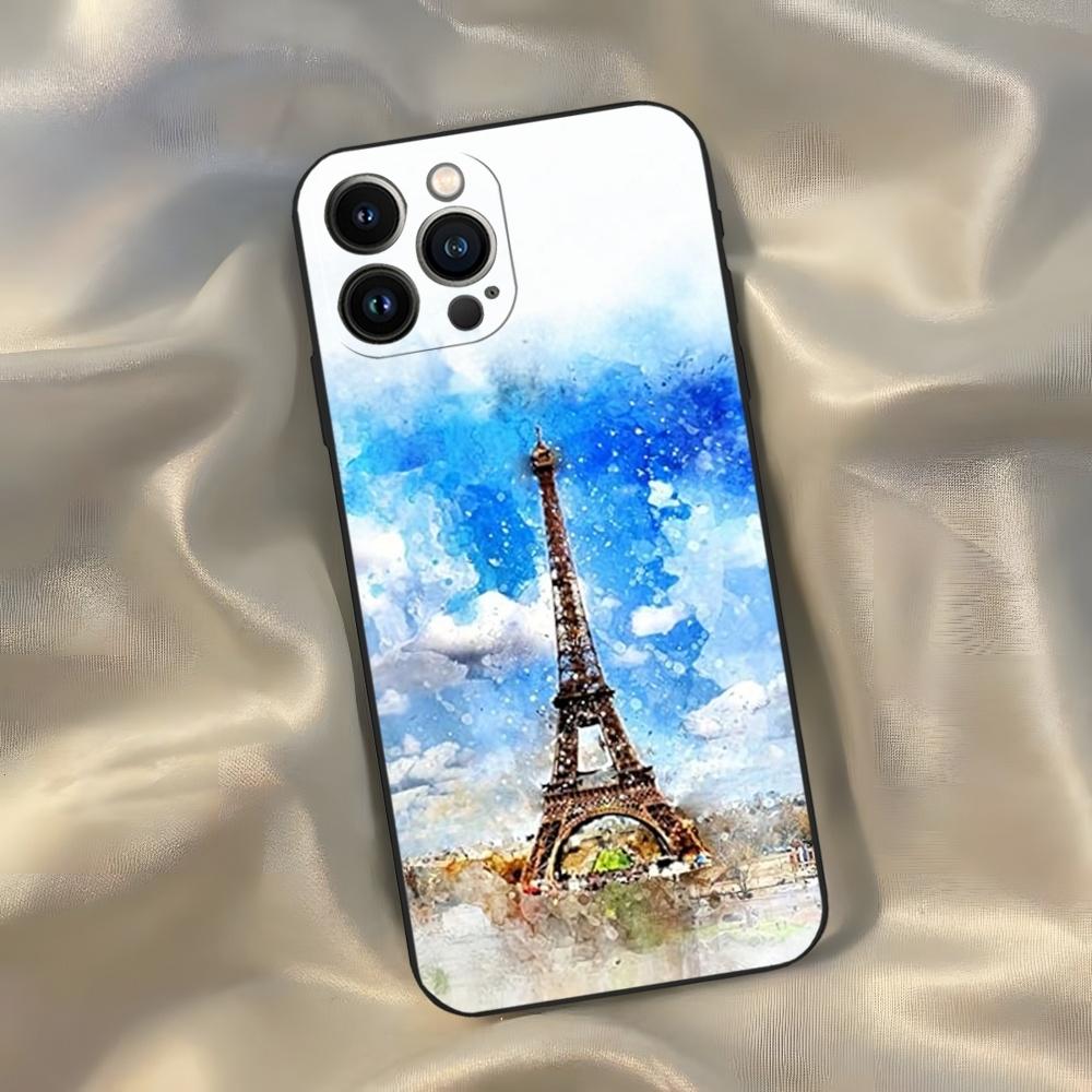 France Paris Eiffel Tower Phone Case for Iphone 16 15 14 13 12 11 Pro Max Xr X Xs Mini 8 Plus SE 2022 Black Soft Silicone Cover