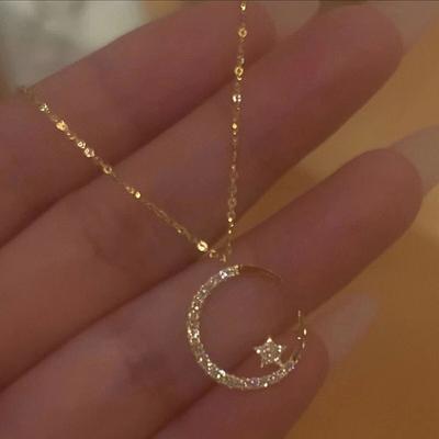 Collana con ciondolo a forma di clavicola, per studenti, di lusso, da donna, con zirconi, regalo super scintillante, temperamento stella-luna, 1 pezzo, per donna, versione coreana