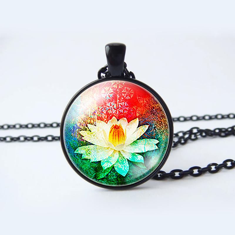 

Цветочное стеклянное ожерелье с кабошоном, кулон, ювелирные изделия, лотос, персик, роза, подсолнечник, тюльпан, ожерелье, ювелирные изделия