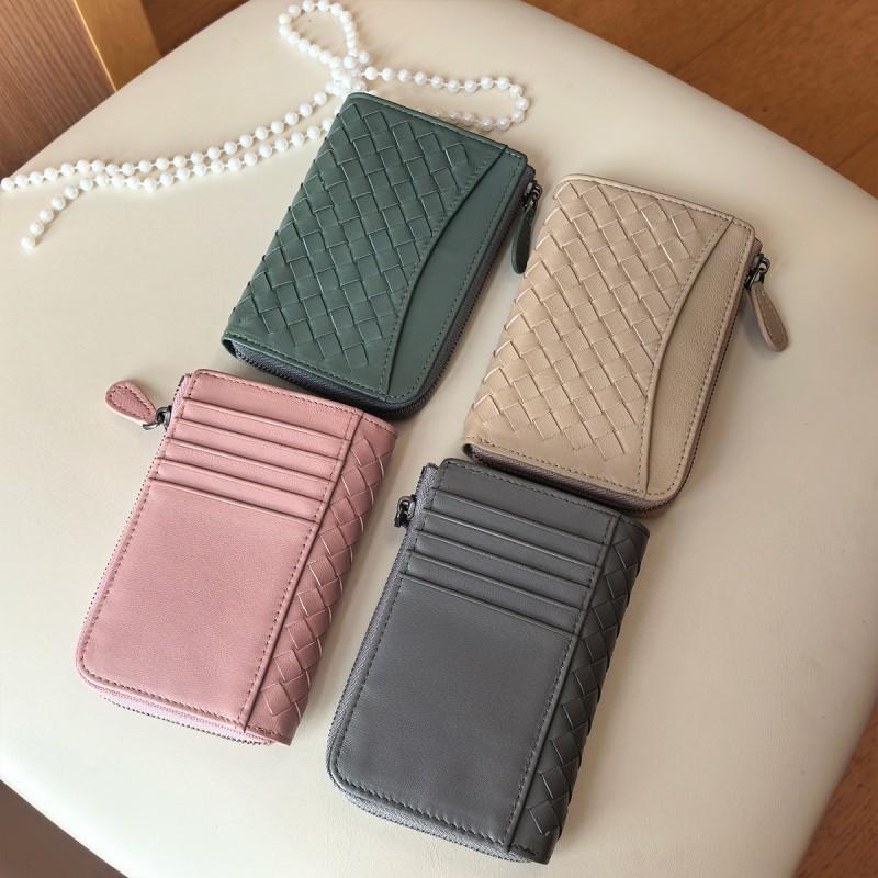 Handwoven Leather Zipper Coin Purse Key Holder Multi-Functional Card Wallet ID Case Unisex Large Capacity