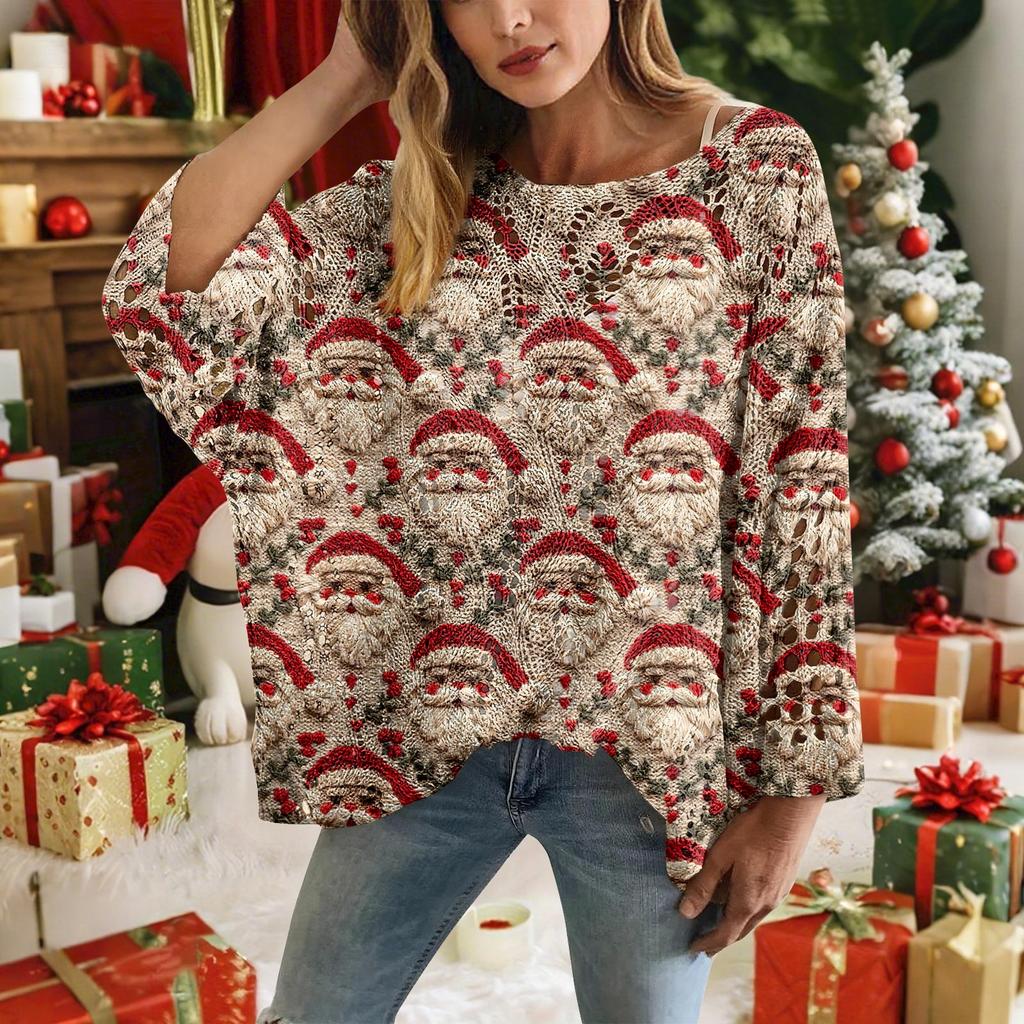 Christmas Crochet Sweater For Women, Christmas Knitted Pullover, Christmas Cozy Fall And Winter Sweater