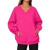 Damen Mode V-Ausschnitt Longline Pullover Sweatshirt mit Tasche für Herbst Winter