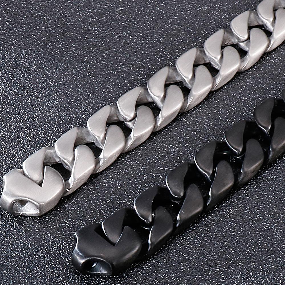 Hypoallergenic Matte Stainless Steel Cuban Chain Bracelet for Men Brushed Black/Silver Color Men's Bracelets With Lobster Clasp