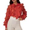 Französischer Hofstil 3D Blumen Chiffonbluse mit hohlen Laternenärmeln