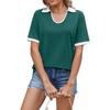 Women Short Sleeve Polo Collar T Shirt Contrast Trim Relaxed Fit Pullover Top Comfortable Soft Fabric Casual Style