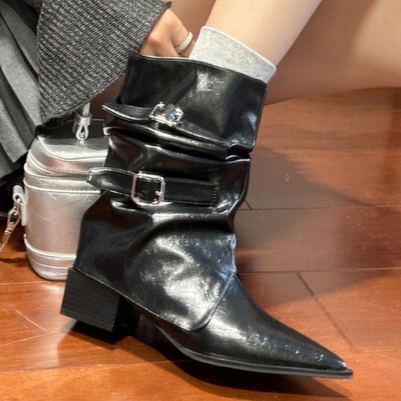 Sexy Women Ankle Boots Pointed Toe High Heels Shoes 2025 Trend New Chunky Boots Pleated Chelsea Party Pumps Woman Botas