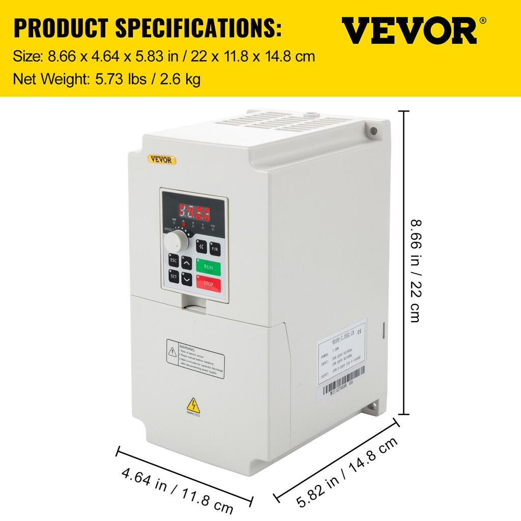 SucceBuy 2.2/3/4/7.5KW VFD Frequency Inverter 110V/220V 1/3P Input 3P Output Variable Frequency Drive CNC Motor Converter