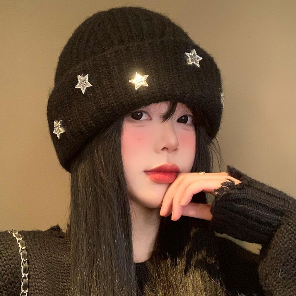Five Pointed Star Ear Protecting Hat Thicken Beanies Cap Fashion Knitted Hat  Autumn And Winter