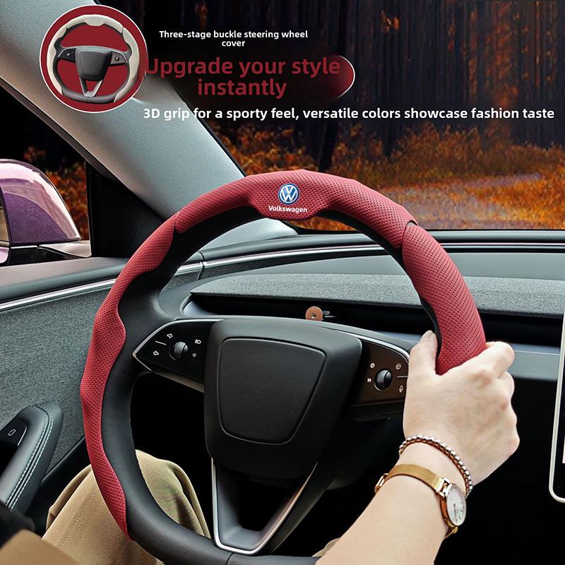 Car Steering Wheel Cover 3pcs Anti-slip Breathable Grip For Volkswagen VW Polo Golf T5 Caddy T4 Touran GTI Passat Scirocco GTD Zl2